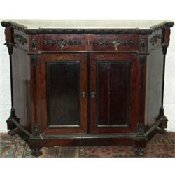 Late C19th / early C20th French rosewood side cabinet with canted sides & white...