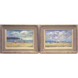 John Ambrose, b. 1931 - CORNISH BEACH SCENES - a pair, oils on board, each 8.25...