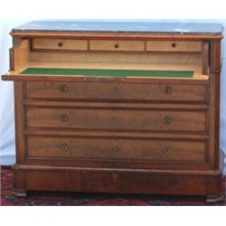 C19th French flame mahogany secretaire chest with marble top & canted corners,...