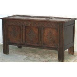 Charles I oak 3-panel coffer, Lancashire or Yorkshire, the front panels with...