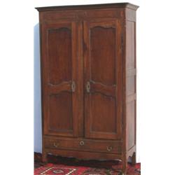 C19th French fruitwood 2-door armoire with ornate brass escutcheons & drawer...