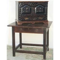 Late C17th & later carved oak child's coffer with later drawer under, 26.2ins....