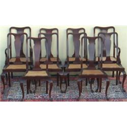 Set of ten early C20th Anglo-Indian mahogany Queen Anne style dining chairs...