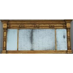 Early C19th Regency period giltwood triple-plate overmantel mirror decorated...