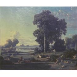 Alfred P. de Curzon, 1820-1895 - PASTORAL SCENE WITH GOATS AND SHEPHERD PLAYING...