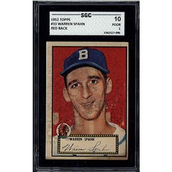 1952 Topps #33 Warren Spahn Red Back SGC 1 (10 Poor)