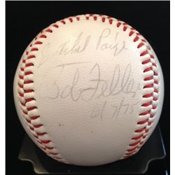 Satchel Paige and Bob Feller Signed Ball Dated 7/75