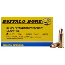 Buffalo Bore Ammo 20G/20 38 Special Lead-Free Barnes TAC-XP 110GR - 240 Rounds - UPC # 651815020266