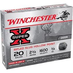 Winchester X20RSM5 Super-X Rifled Lead 20 ga 2.75" 3/4 oz Slug 250 Rounds Case UPC # 20892000421 1 c