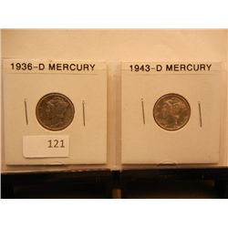 2- Mercury Dimes 1936-D & 1943-D