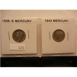 2- Mercury Dimes 1936-S & 1943