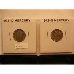 2- Mercury Dimes 1937-D & 1942-S
