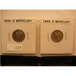 2- Mercury Dimes 1939-D & 1940-S