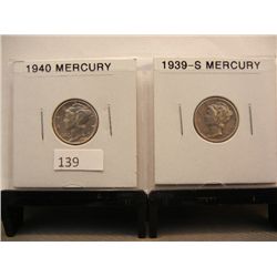 2- Mercury Dimes 1940 & 1939-S