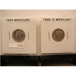 2- Mercury Dimes 1939 & 1940-D