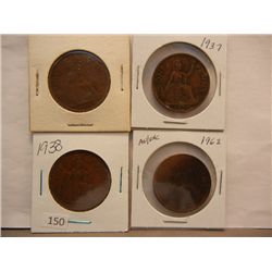 4-Great Britan Large Cent 1937, 1938, 1953, 1962