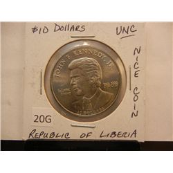 1999 JFK Unc Ten Dollar Coin Republic Of Libria