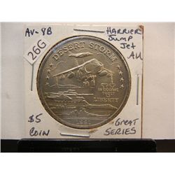 Harrier Jump Jet 1991 Desert Storm Series Five Dollar Coin Hutt River Province New Queen Island Mint