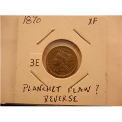 1870 Nickel Three Cent Piece Planchet Flaw Reverse
