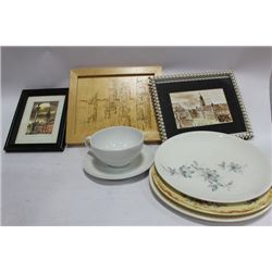 BOX OF MISC. ETATE PLATES ETC.