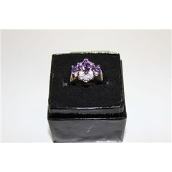 LADIES STAMPED 925 SILVER LAB PINK TOPAZ RING ON