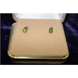 10K GOLD PERIDOT AND DIAMOND EARRINGS