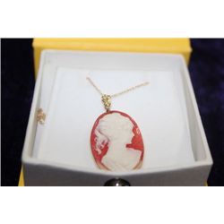 14K GOLD CAMEO PENDANT NECKLACE