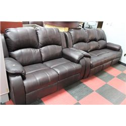 NEW BROWN LEATHER LOOK RECLINING SOFA W/