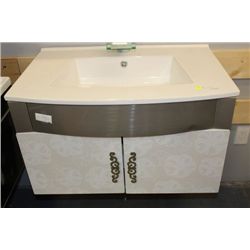 WHITE AND SILVER FLORAL BATHROOM VANITY
