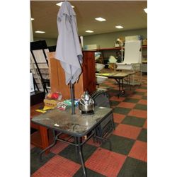 PATIO TABLE W/ 4 CHAIRS & UMBRELLA