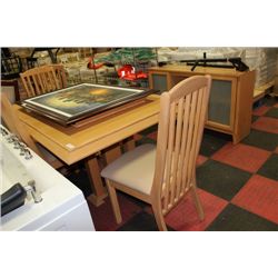 SOLID OAK WOOD DINETTE W 4 CHAIRS/ HUTCH AND LEAF