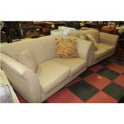 PAIR OF FABRIC LOVE SEATS W CUSHIONS