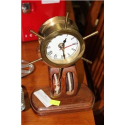 BRASS & WOOD SHIP WHEEL CLOCK