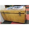 Image 1 : WOOD TOOLBOX W PAINTERS TOOLS/CHISELS ETC