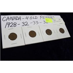 4 CANADA  1 CENT COINS , 1928,32,33,36