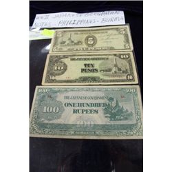 WWII JAPAN OCCUPATION NOTES, PHILLIPINES-BURMA