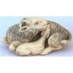 Bag containing late C18th / early C19th Japanese carved ivory netsuke modelled...