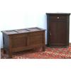 Image 1 : George III oak & mahogany crossbanded corner wall cupboard with dentil frieze...