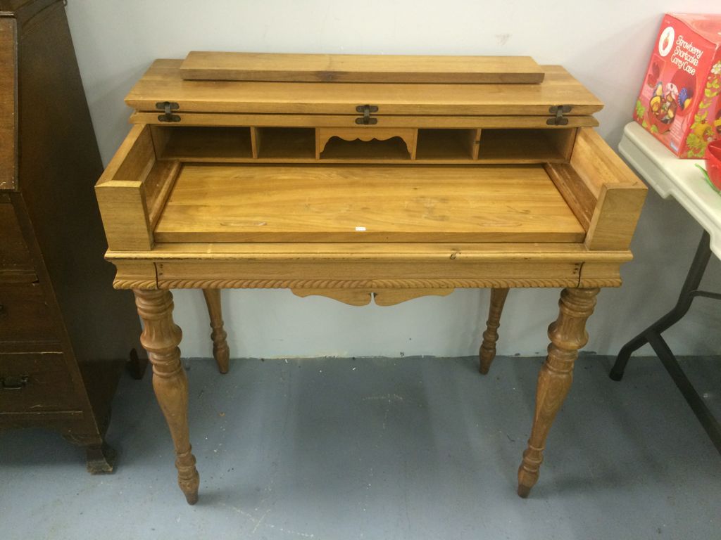 Antique Solid Wood Desk With Pull Out Writing Leaf and Drawer