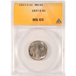 1937-S BUFFALO NICKEL, ANACS MS-65