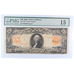 1906 $20.00 GOLD CERTIFICATE FR 1185 PMG 15