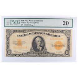 1922 $10.00 GOLD CERTIFICATE FR 1173 PMG 20