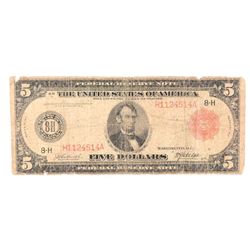 1914 $5.00 FEDERAL RESERVE NOTE RED SEAL FAIR