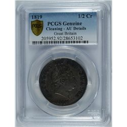 1819 GREAT BRITAIN 1/2 CROWN SILVER PCGS AU DETAILS