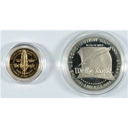 1987 UNITED STATES CONSTITUTION (2 coin) SET, $5 GOLD & $1 SILVER