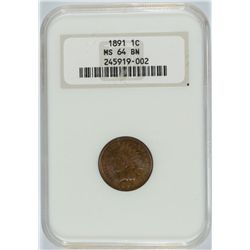 1891 INDIAN HEAD CENT NGC MS-64 BN