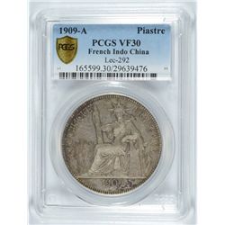 1909-A FRENCH INDO CHINA PIASTER SILVER PCGS VF-30