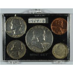 1959-D MINT SET, HALF, QTR, DIME, NICKEL & CENT in SNAP CASE