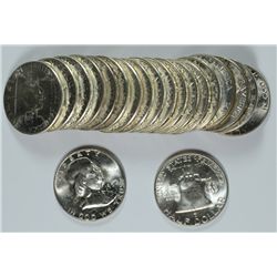 GEM BU ROLL OF FRANKLIN HALF DOLLARS DATED 1954 THRU 1957