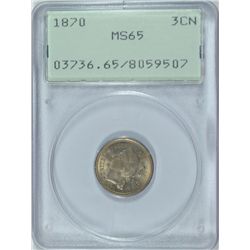 1870 THREE CENT NICKEL PCGS MS-65 OGH